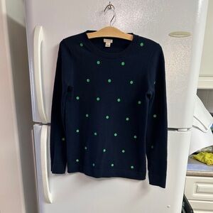 J. Crew Navy Green Polka Dot Sweater XS
